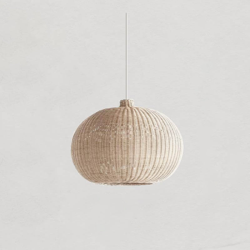 Japanese Vintage Rattan Weaving Round Oval Jar 1-Light Pendant Light