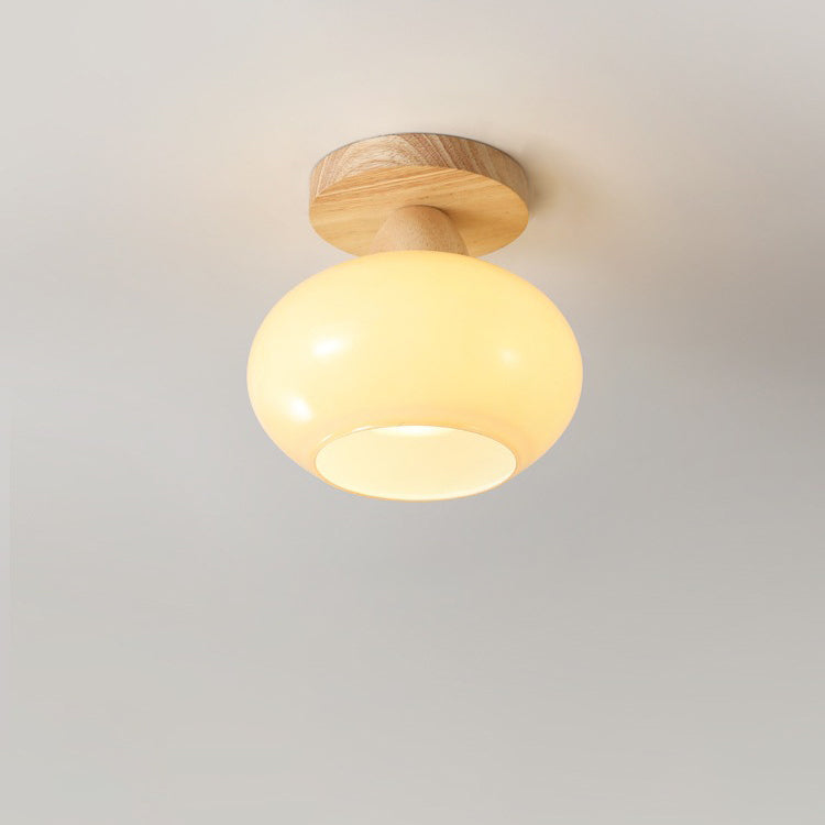 Luz de techo semiempotrada de 1 luz de vidrio y madera minimalista moderna para sala de estar 