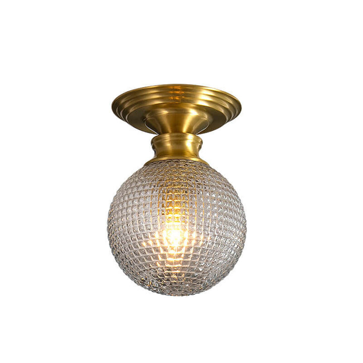 Nordisches Licht Luxus Vollkupfer Glasschirm 1-Licht Halb bündige Deckenleuchte 