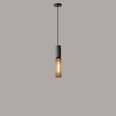 Contemporary Industrial Cylindrical Tapered Cement Iron 1-Light Pendant Light For Living Room