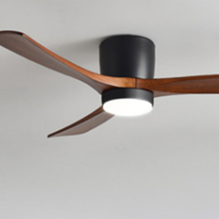 Zeitgenössischer skandinavischer Kupfer-Holz-Acryl-Ventilator LED-Halbeinbau-Deckenventilator für Wohnzimmer