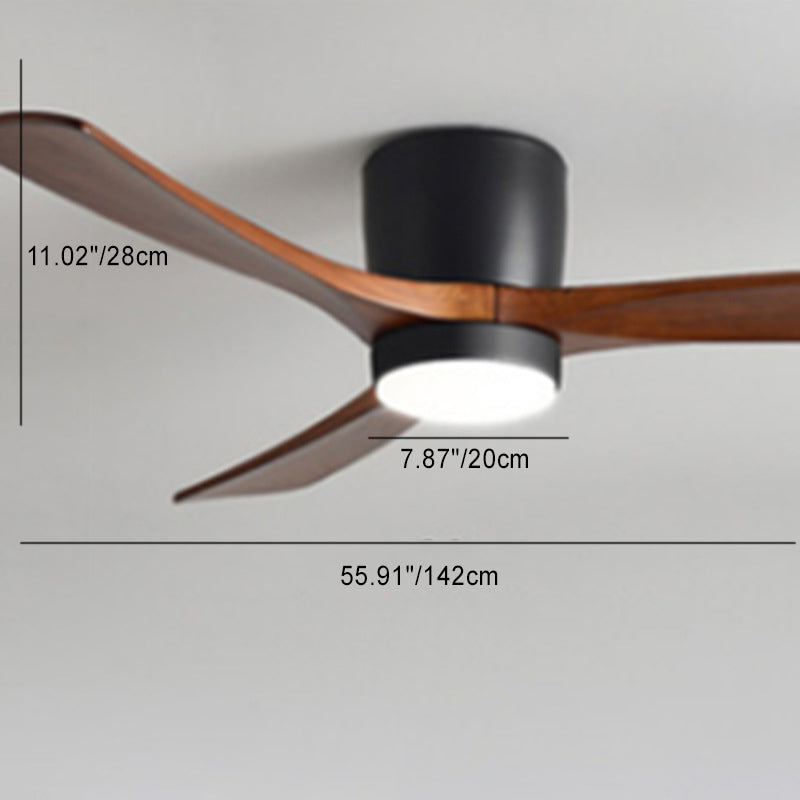 Zeitgenössischer skandinavischer Kupfer-Holz-Acryl-Ventilator LED-Halbeinbau-Deckenventilator für Wohnzimmer