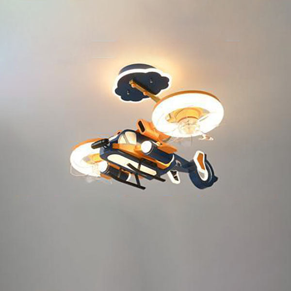 Contemporary Creative Hardware Kids Aircraft LED Downrods Ceiling Fan Light For Bedroom