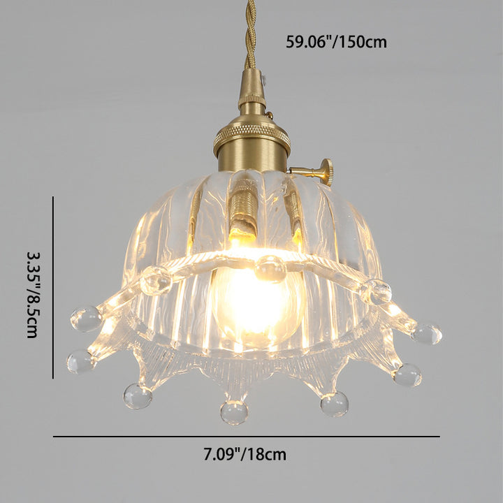 Traditional Japanese Brass Walnut Glass Ceramic Cylinder Conic Flower Bowl 1-Light Pendant Light For Dining Room