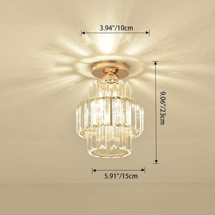 Luz de Techo Semi-Empotrada de 1 Luz de Cristal de Hierro Cilíndrico Moderno de Lujo para Pasillo 
