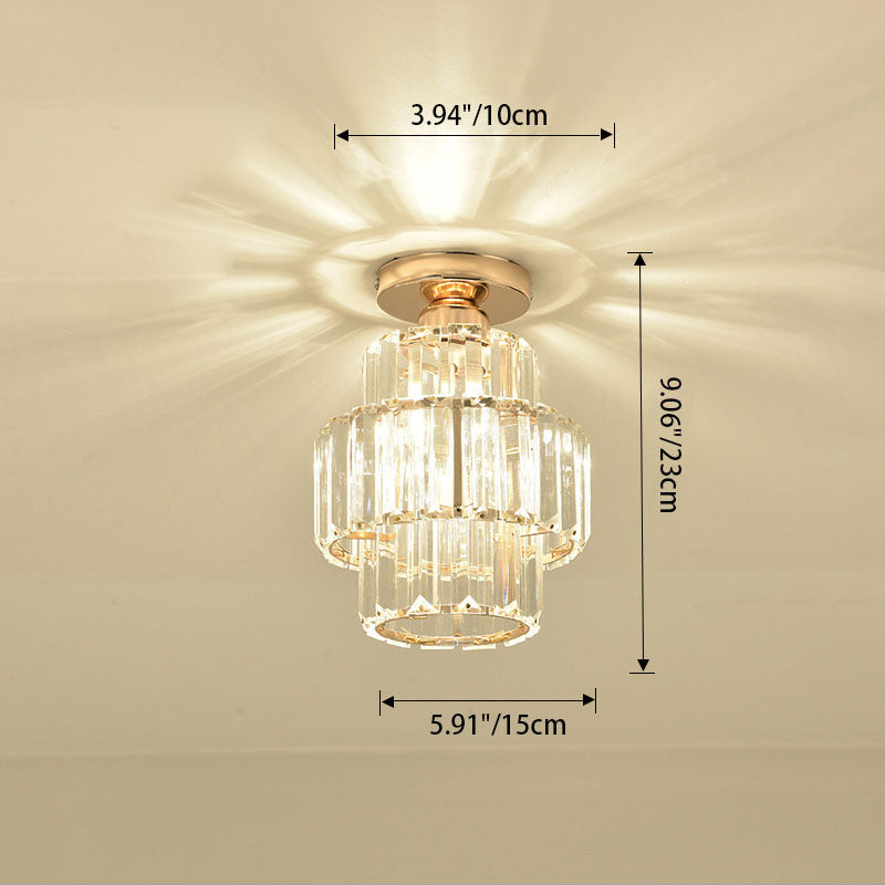 Modern Luxury Cylinder Iron Crystal 1-Light Semi-Flush Mount Ceiling Light For Hallway