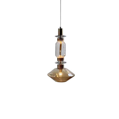 Traditional European Irregular Cylinder Iron Glass 1-Light Pendant Light For Living Room