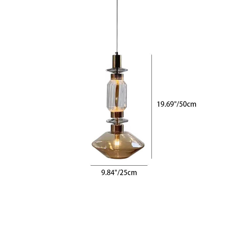 Traditional European Irregular Cylinder Iron Glass 1-Light Pendant Light For Living Room