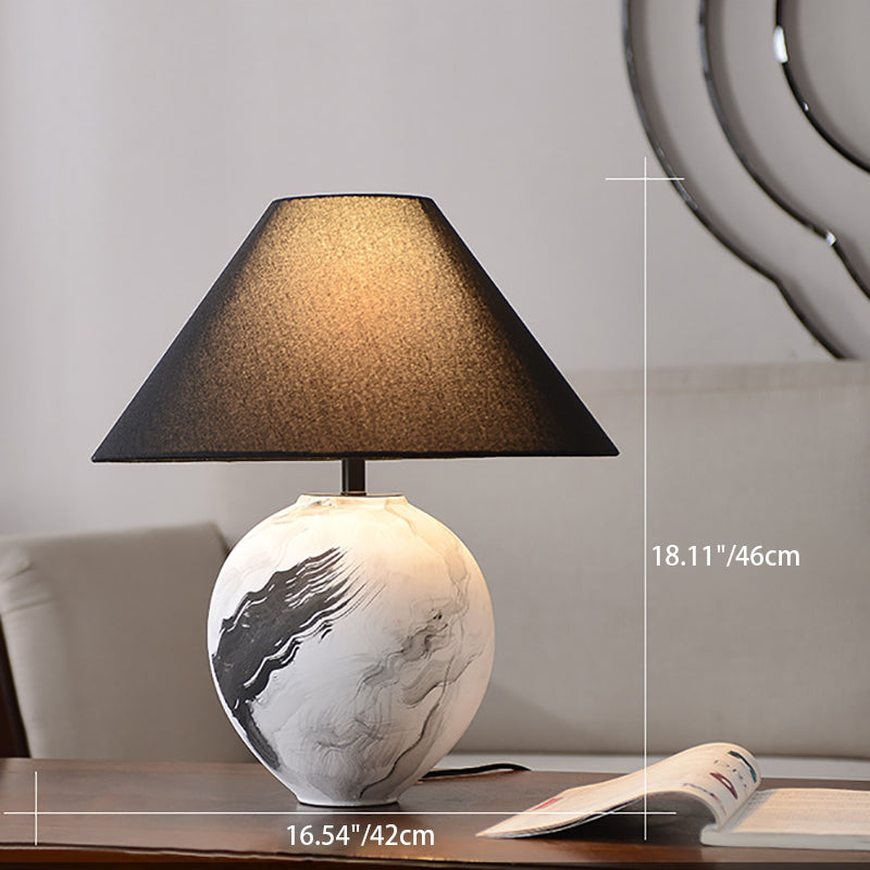 Modern Vintage Ceramic Jar Linen Fabric Handmade 1-Light Table Lamp For Living Room