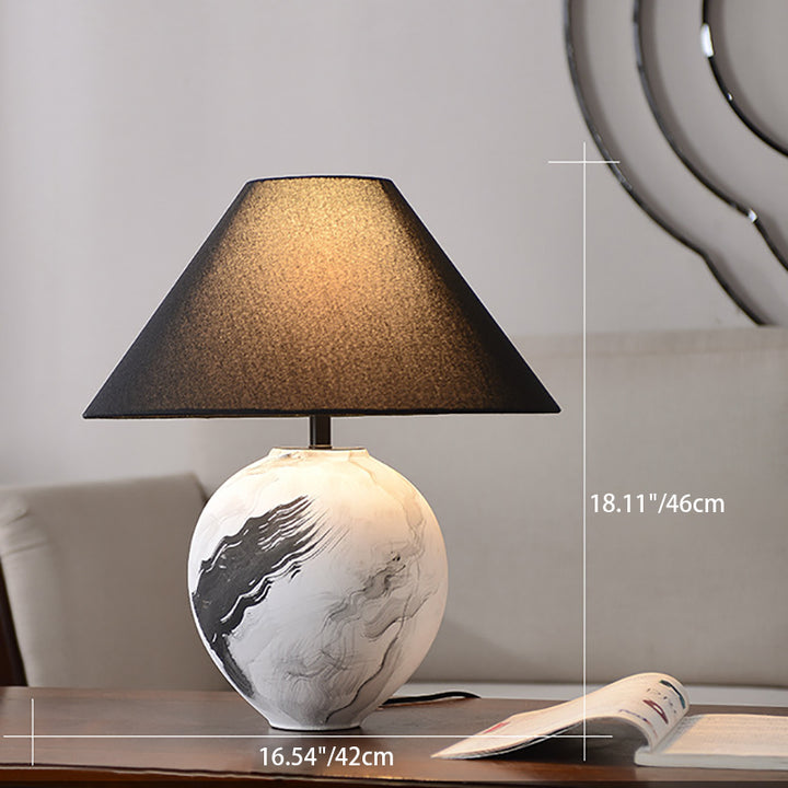 Modern Vintage Ceramic Jar Linen Fabric Handmade 1-Light Table Lamp For Living Room
