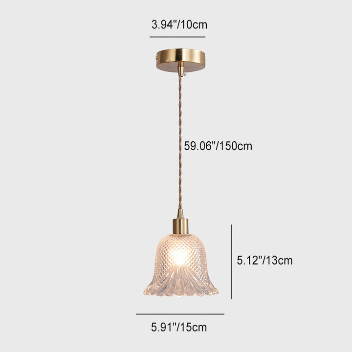 Zeitgenössische Luxus Messing Blume Glas Schatten 1-Licht Pendelleuchte für Wohnzimmer 