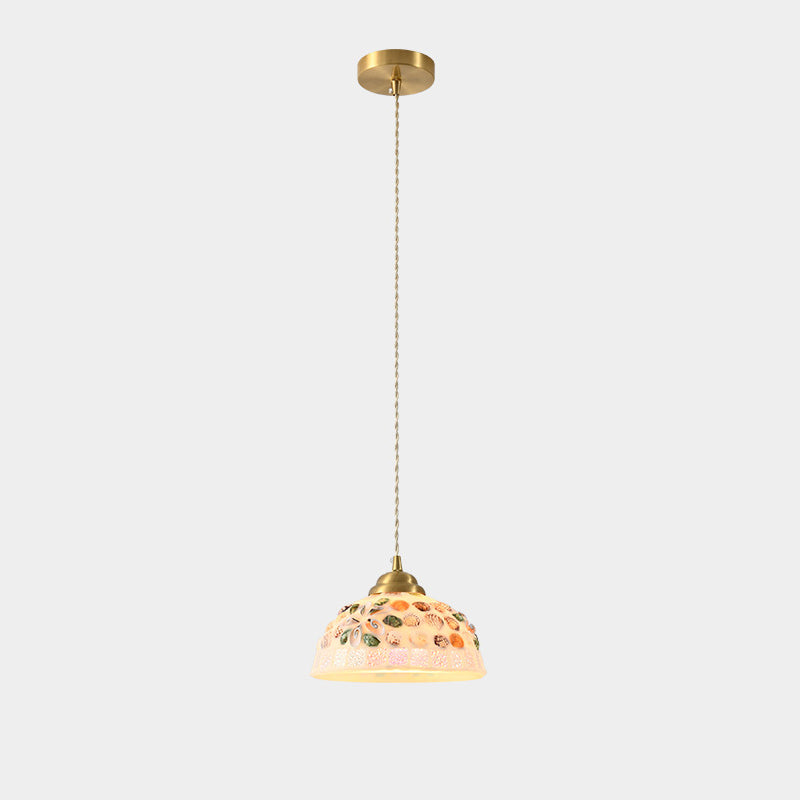 Lustre suspendu à 1 lumière avec design en coquille demi-ronde en vitrail de laiton traditionnel japonais pour chambre 