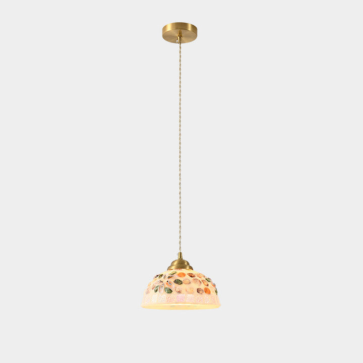 Lustre suspendu à 1 lumière avec design en coquille demi-ronde en vitrail de laiton traditionnel japonais pour chambre 