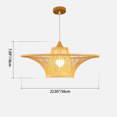 Suspension Luminaire Cylindre Rond en Bambou Japonais Traditionnel à 1 Lumière pour Chambre 