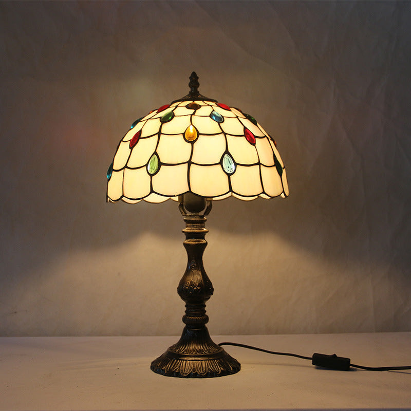 Traditional Tiffany Vintage Stained Glass Dome Aolly Base 1-Light Table Lamp For Home Office