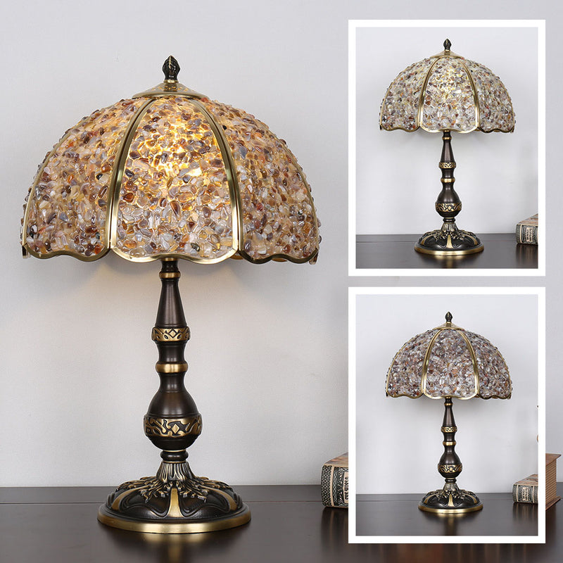 Moderne Luxus-Halbkugel-Schirm Tischlampe aus Vollkupfer mit Kristall und 1 Licht für das Schlafzimmer 