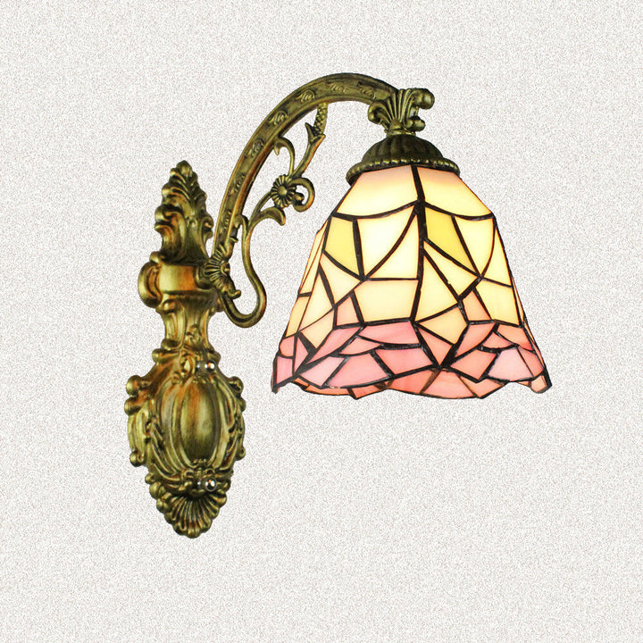 Traditionelle Tiffany Flower Cup Eisen Buntglas 1-Licht Wandleuchte Lampe für Wohnzimmer 
