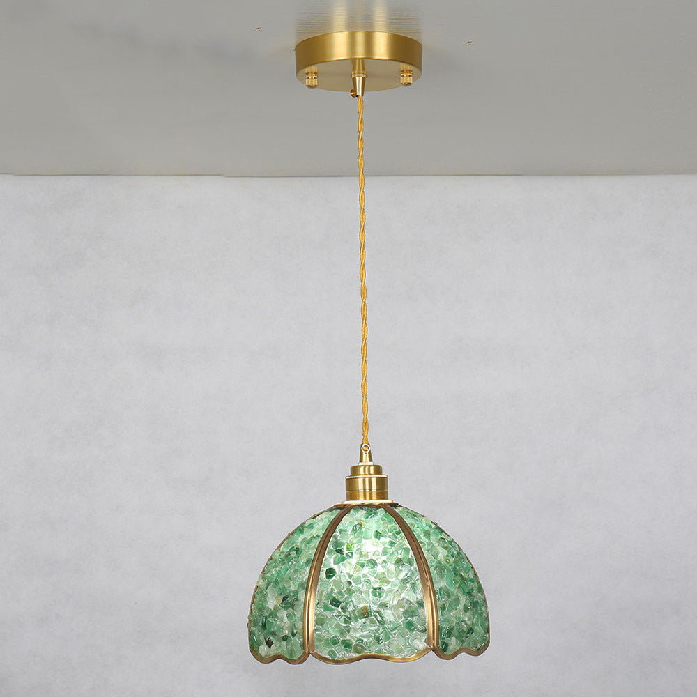 Lámpara colgante moderna de arte deco de media esfera de cobre con cristal de 1 luz para comedor 