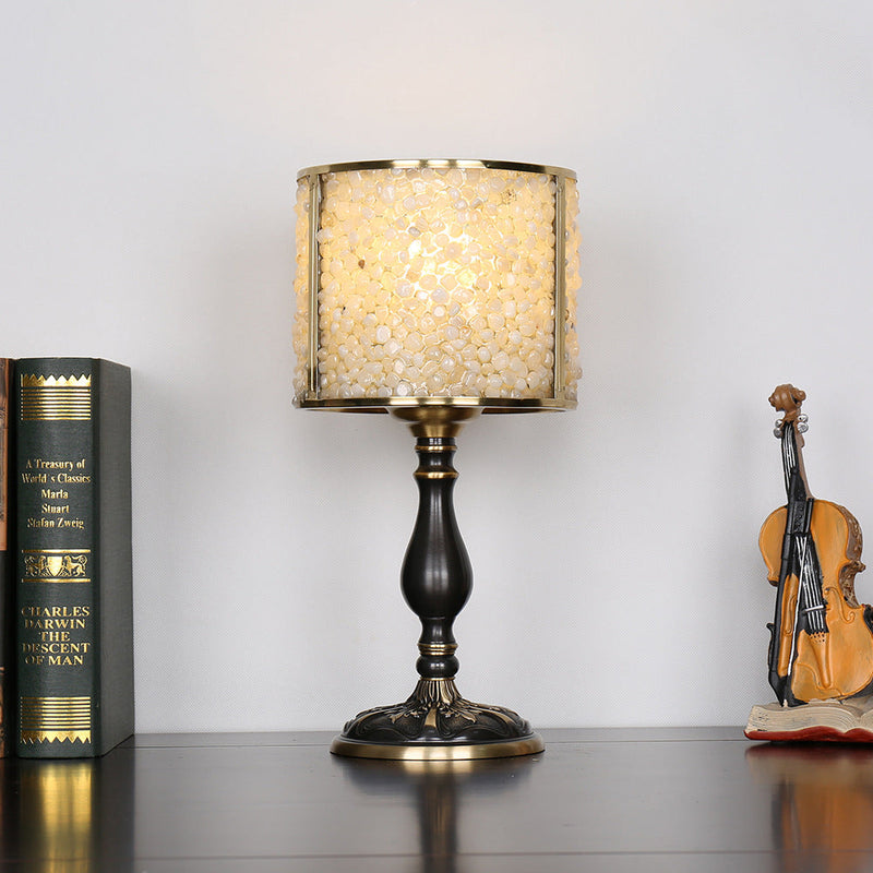 Lampe de table 1 lumière avec abat-jour en pierre de cristal moderne et base en cuivre pour bureau 
