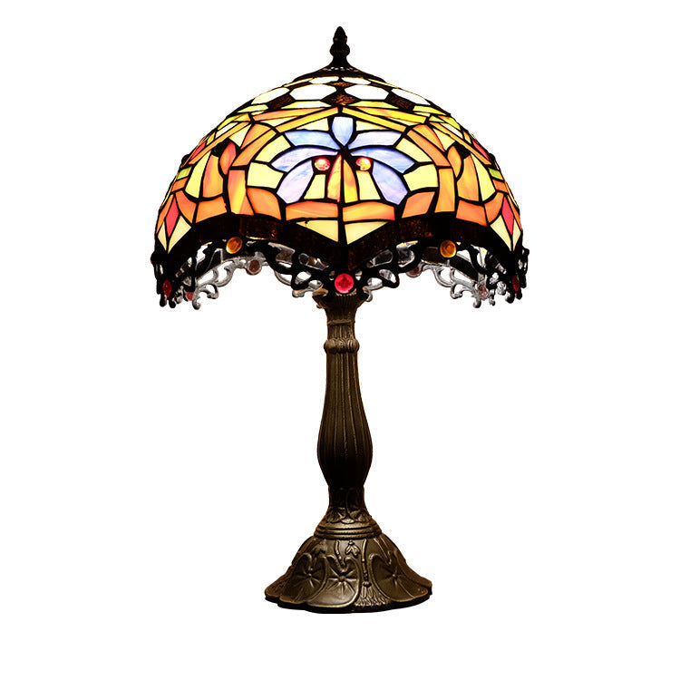 Lampe de table 1 lumière en verre teinté en alliage de style Tiffany traditionnel pour chambre 