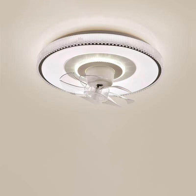 Modern Minimalist Round Hardware LED Flush Mount Ceiling Fan Light For Living Room