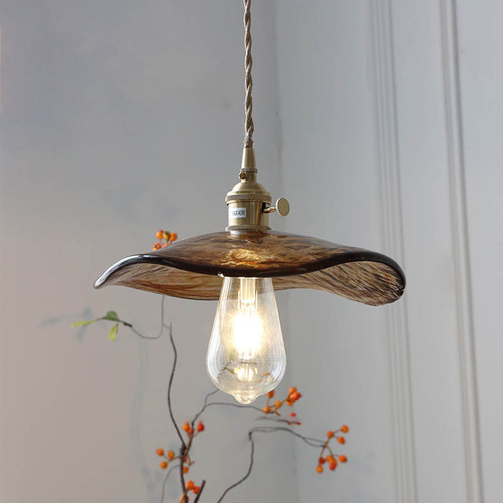 Modern Eclectic Amber Brass Glass Geometric Jar 1-Light Pendant Light For Living Room