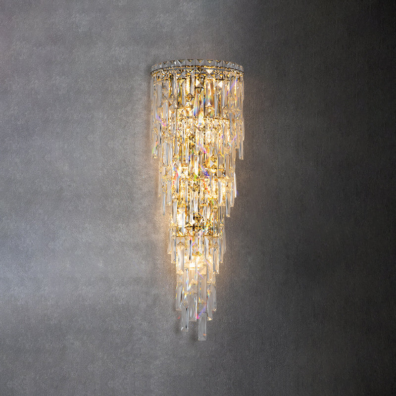 Contemporary Luxury Crystal Tassel Half Post 1-Light Wall Sconce Lamp For Living Room