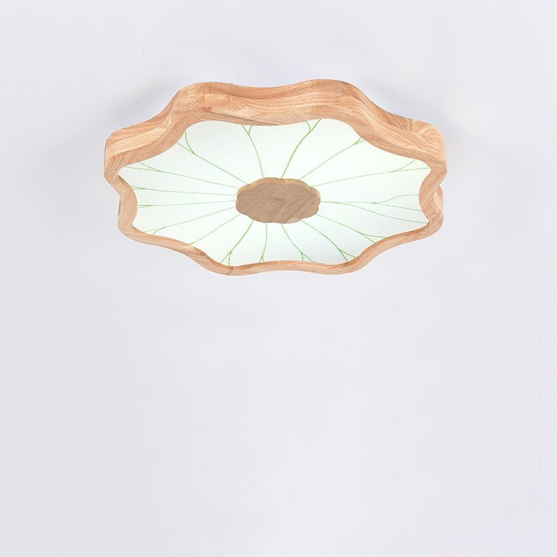 Traditionelle chinesische Lotusblatt-Deckenleuchte aus Holz, Eisen, Acryl, LED-Unterputz-Deckenleuchte für Wohnzimmer 