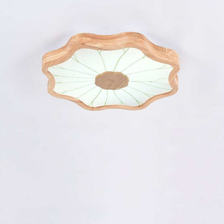 Traditionelle chinesische Lotusblatt-Deckenleuchte aus Holz, Eisen, Acryl, LED-Unterputz-Deckenleuchte für Wohnzimmer 