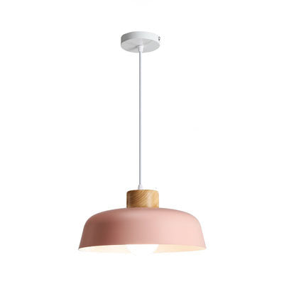 Modern Minimalist Round Aluminum Wood 1-Light Pendant Light For Dining Room