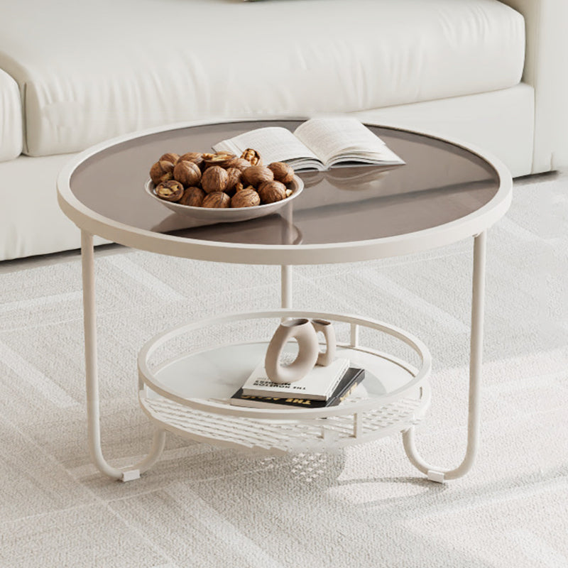 Table basse ronde en verre strié à la simplicité moderne, à deux niveaux, pour le salon 