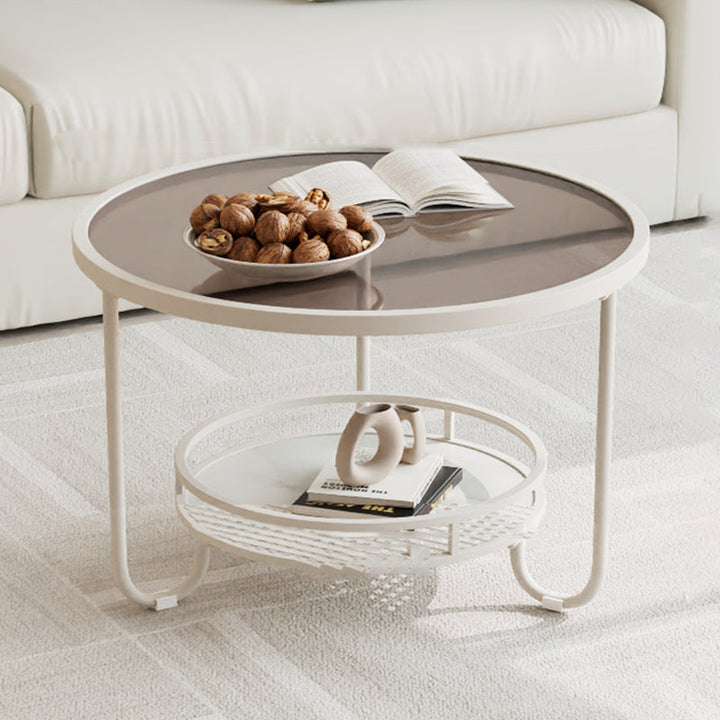 Table basse ronde en verre strié à la simplicité moderne, à deux niveaux, pour le salon 