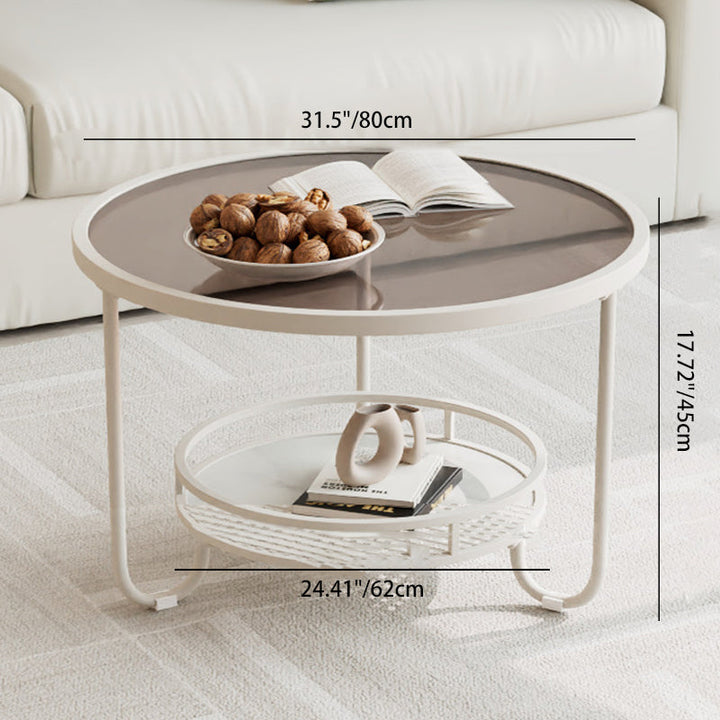 Table basse ronde en verre strié à la simplicité moderne, à deux niveaux, pour le salon 