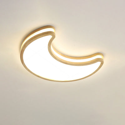 ضوء السقف LED العصري للأطفال من الخشب المطاطي والزجاج على شكل نجمة وسحابة وقمر لغرفة النوم 