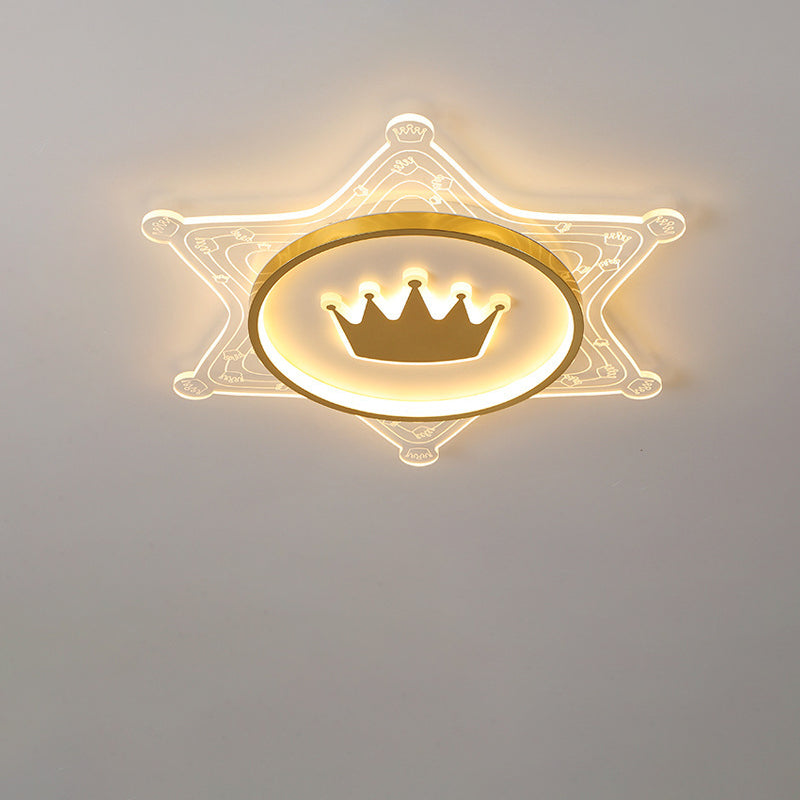 Moderne Art Deco Crown Runde Pentagon Acryl Eisen LED Unterputz Deckenleuchte für Wohnzimmer 
