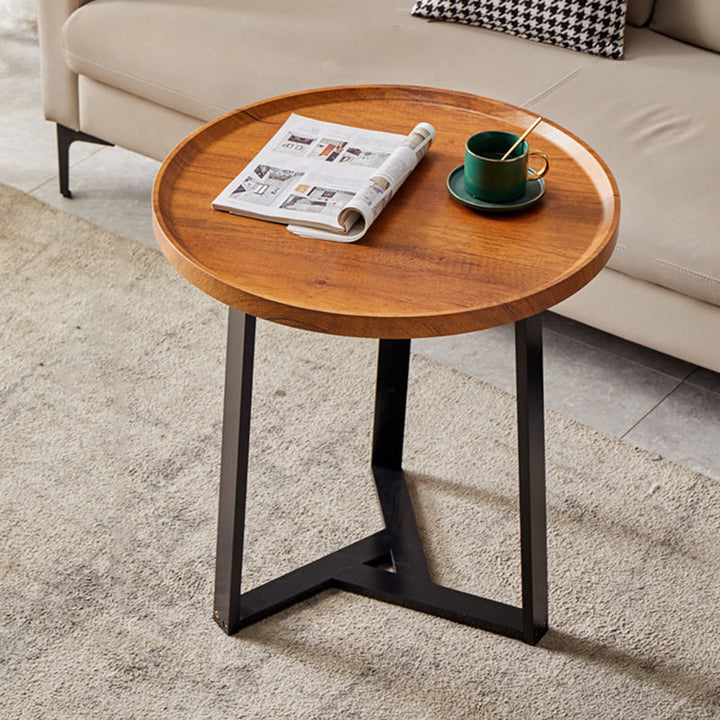 Contemporary Nordic Round Iron MDF Coffee Table 2-Tier For Living Room