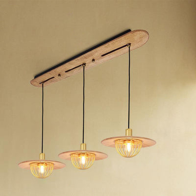 Industrial Simple Light Luxury Wooden Disc 1/2/3-Light Island Light Chandelier