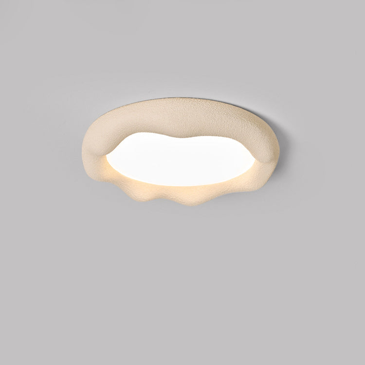 Plafonnier LED Rond en Fer et Fibre de Verre Minimaliste Moderne Crème pour Salon 