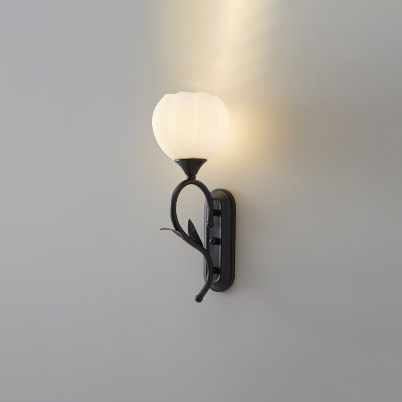 Applique Murale Moderne Minimaliste Crème Fleur Fer Verre 1/2 Lumière Pour Chambre 