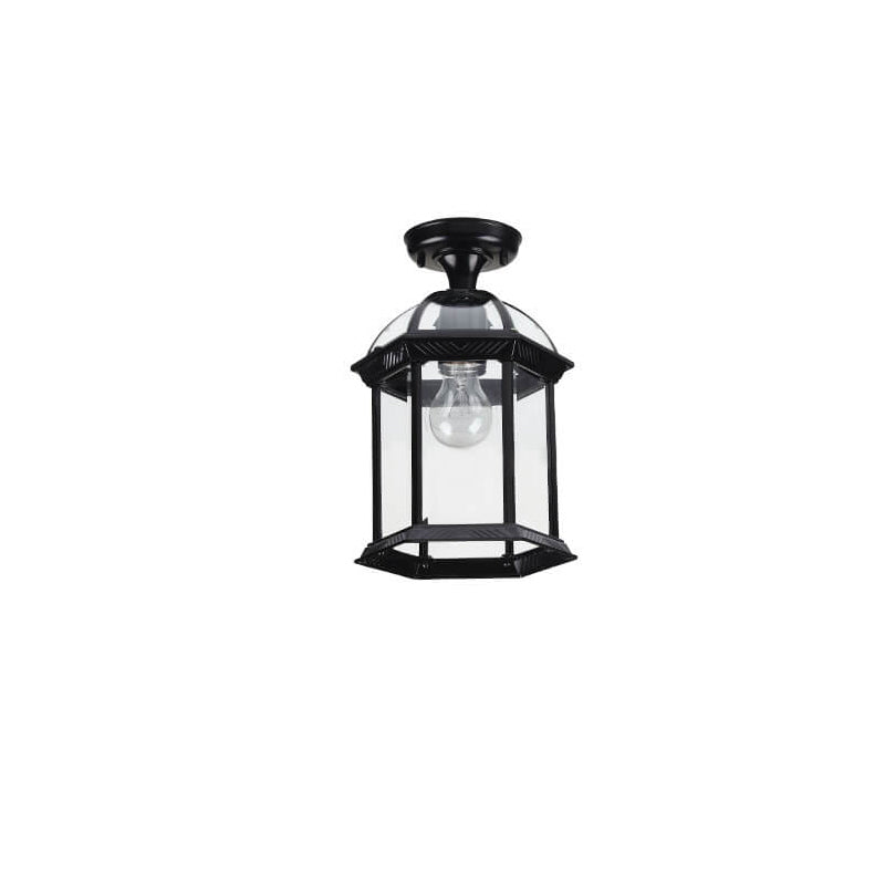 European Outdoor Hexagonal Lantern Waterproof 1-Light Semi-Flush Mount Ceiling Light