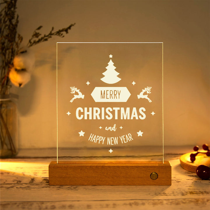 Moderne Weihnachtsrechteckige Acrylplatte Massivholz USB LED Tischlampe 