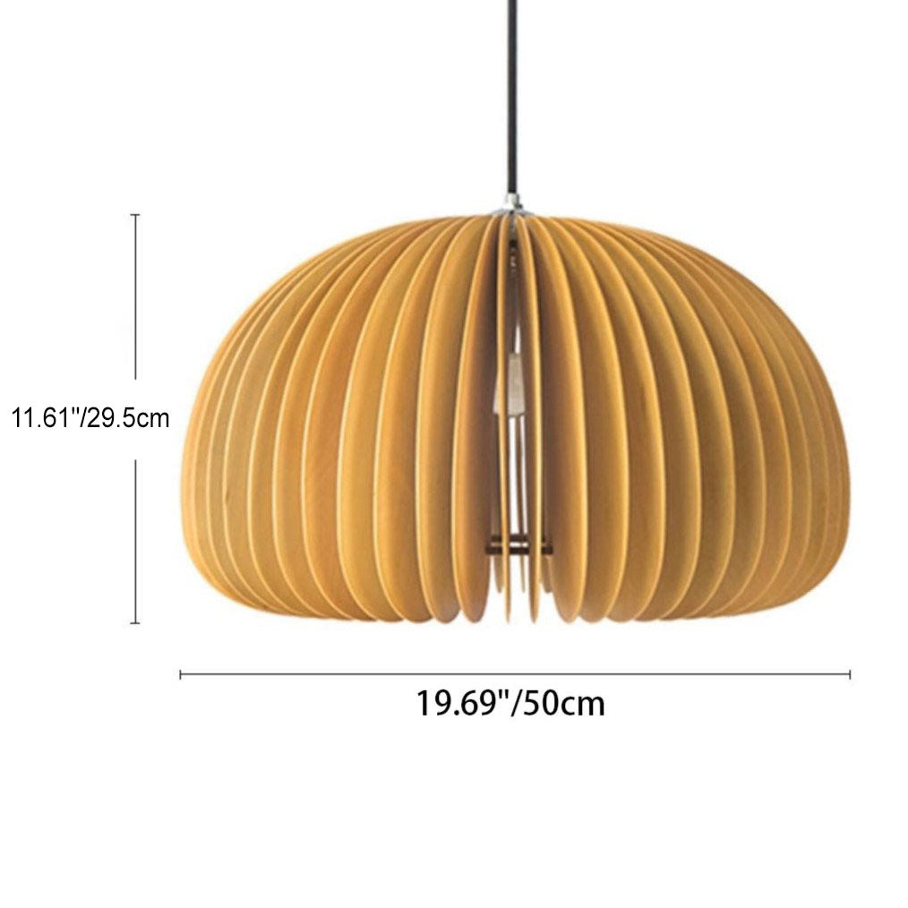Traditional Japanese Iron Wooden Pumpkin Shape 1-Light Pendant Light For Living Room