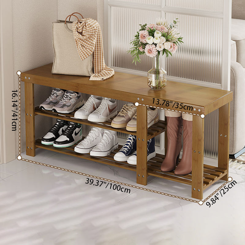 Moderner minimalistischer rechteckiger Heather Bambus Schuhschrank mit 2 Regalen für Eingangsbereiche 