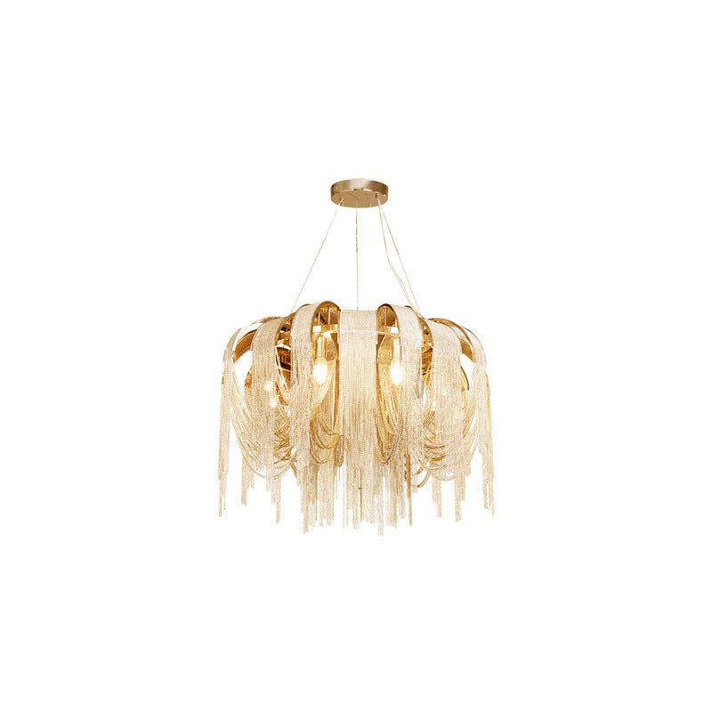 Modern Luxury Iron Aluminum Chain Tassel 6/8/10/12/15 Light Chandeliers For Hallway