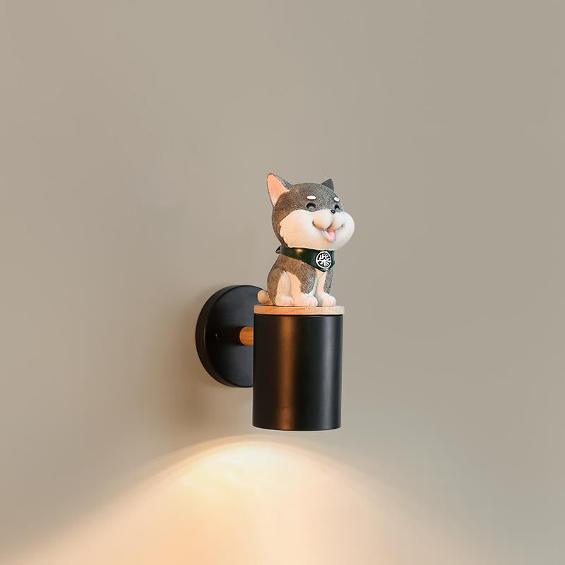 Applique murale 1 lumière en bois massif résine fer colonne de créature de dessin animé minimaliste moderne pour chambre 