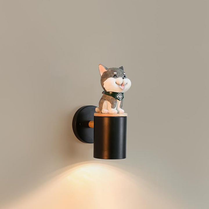 Applique murale 1 lumière en bois massif résine fer colonne de créature de dessin animé minimaliste moderne pour chambre 
