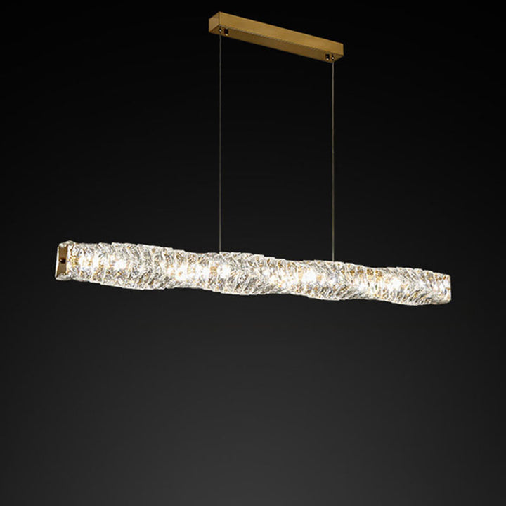 Lustre suspendu moderne en acier inoxydable avec bande de cristal LED pour salle à manger 