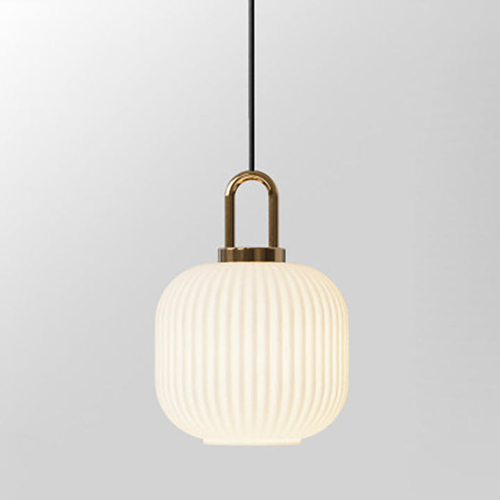 Contemporary Nordic Round Oval Pumpkin Stainless Steel Striped Glass 1-Light Pendant Light For Living Room