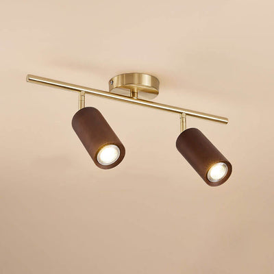 Nordic Minimalist Walnut Wood Spotlight Linear Track 1/2/3/4 Light LED Semi-Flush Mount Ceiling Light