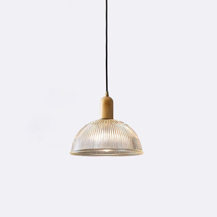 Lámpara Colgante de 1 Luz con Cúpula de Vidrio y Tazón Redondo Vintage Tradicional de Madera Maciza para Sala de Estar 